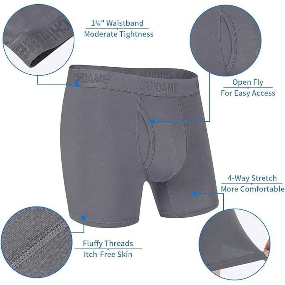 Chidame Mens 3 Pack Second Skin Boxer Briefs‎ Gray MicroModal XXL New
